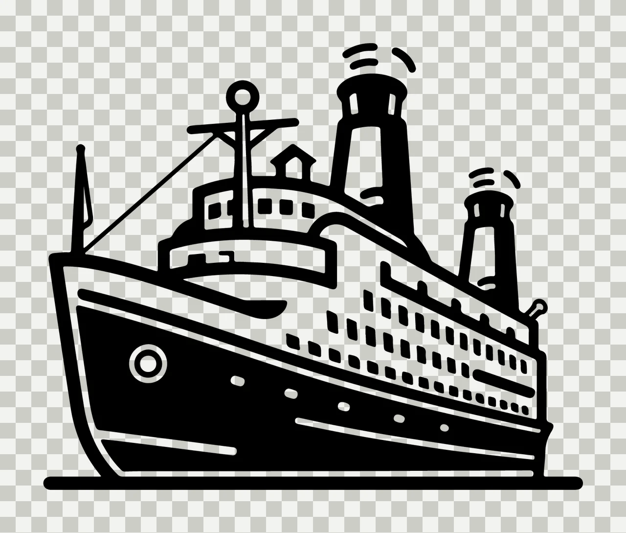 Cruise Ship Black Silhouette Drawing floating chimney line art transparency and detail preview thumbnail