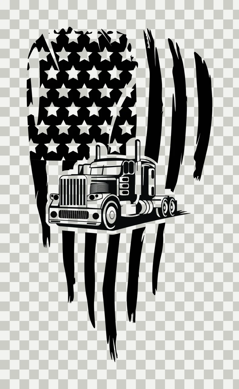 Truck Flag American With Tattered Silhouette stars stripes transparency and detail preview thumbnail