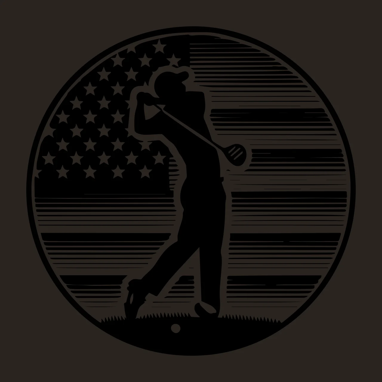 Golf Golfer Silhouette Inside American Flag Circle swinging club contrast preview thumbnail