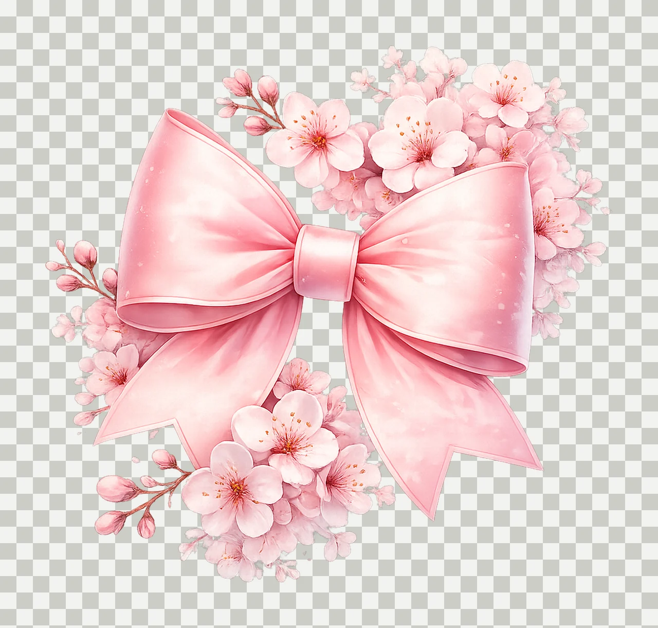 Cherry Blossom Bow Sublimation Design Pink Bow Artwork transparency and detail preview thumbnail