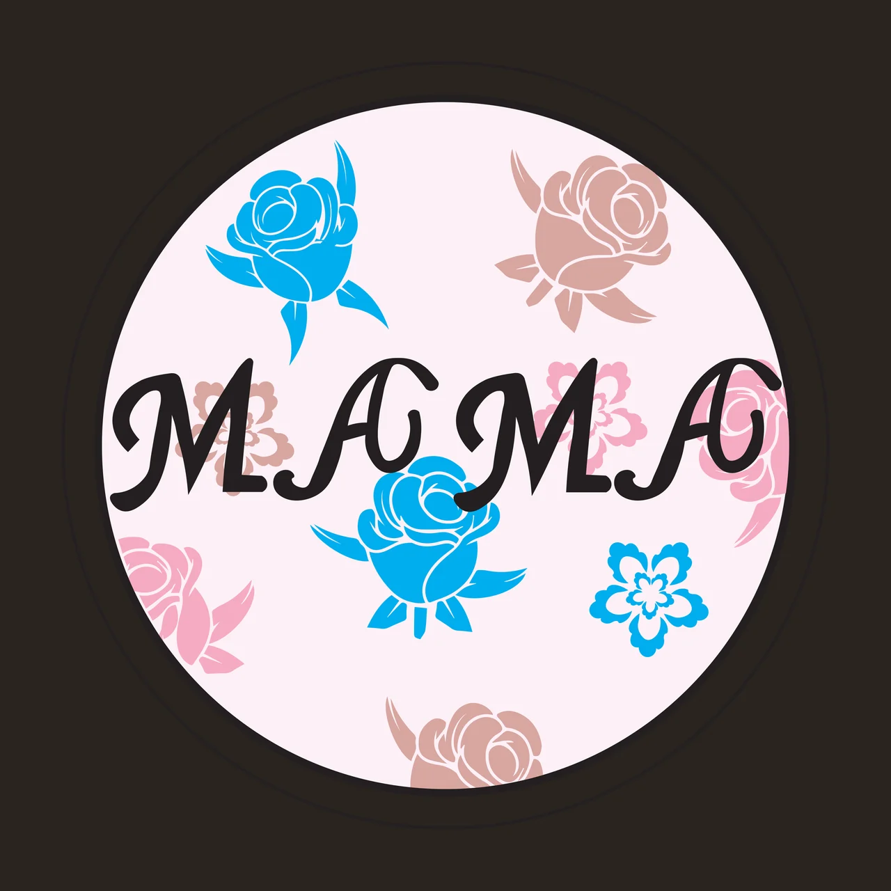 MAMA Typography Design with black 'MAMA' text, blue rose, pink rose and brown rose in light pink contrast preview thumbnail