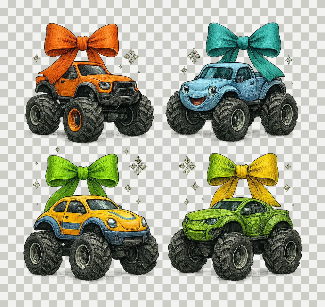 Checkered Coquette Mama Boy Mom Monster Truck Mama Bow transparency and detail preview thumbnail