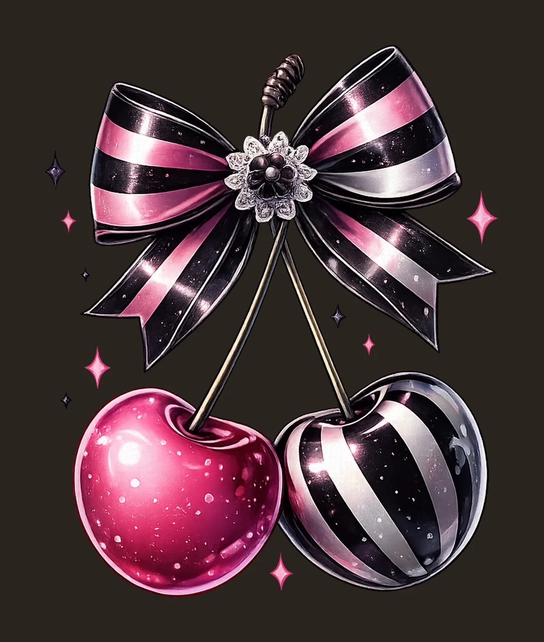 Cherries with Bow Pink Black White Lace Design Vintage contrast preview thumbnail