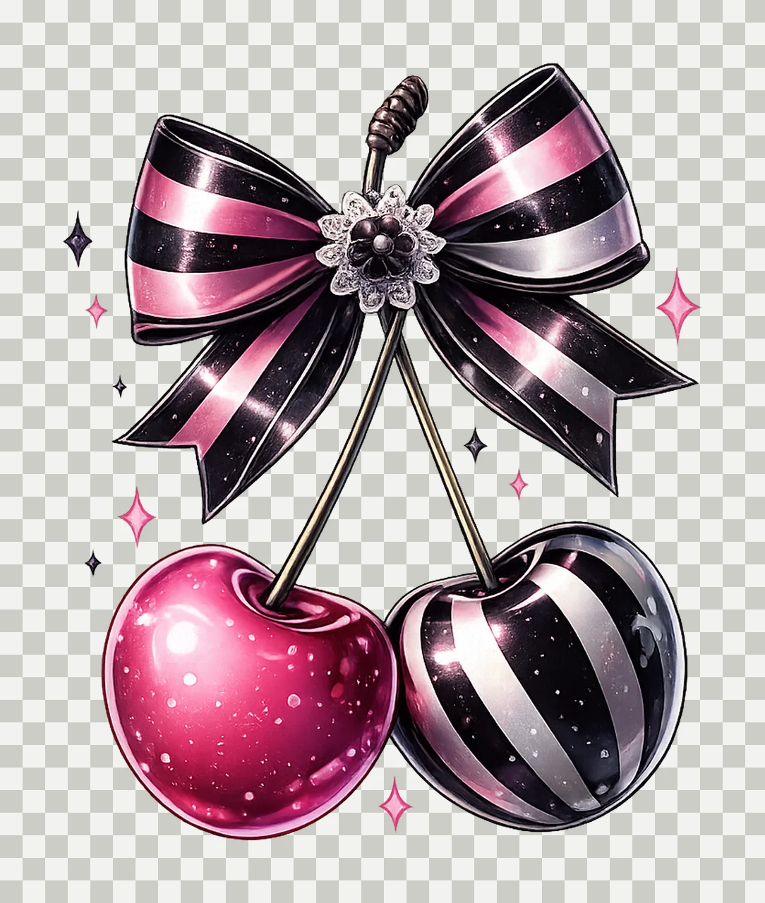 Cherries with Bow Pink Black White Lace Design Vintage transparency and detail preview thumbnail