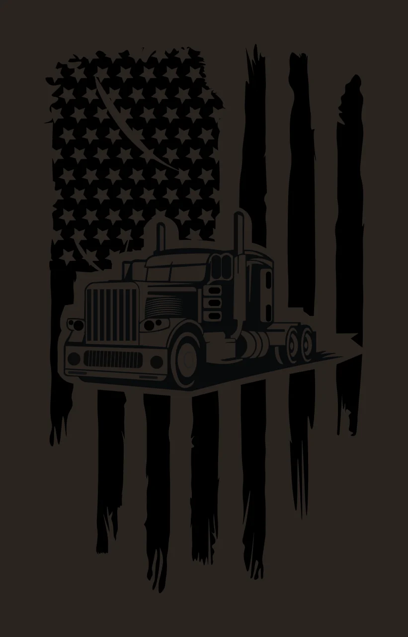 Semi Truck Flag Silhouette Over American stars stripes cab contrast preview thumbnail