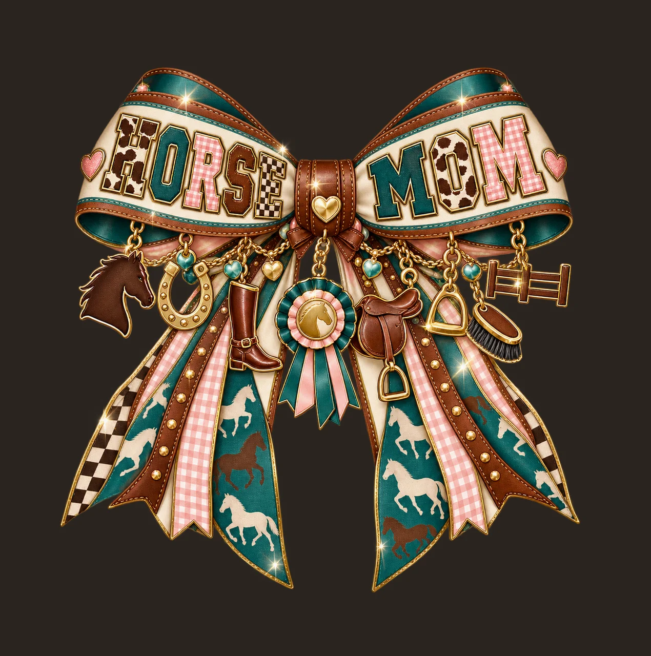 Horse Mom Bow Charm PNG, Patterned Varsity Mom Ribbon Clipart, Transparent Sublimation Digital Download contrast preview thumbnail