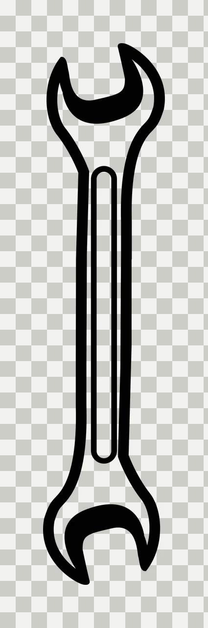 Line Art Illustration of wrench with open-ended wrench, double open jaw and recessed shaft in black and white transparency and detail preview thumbnail