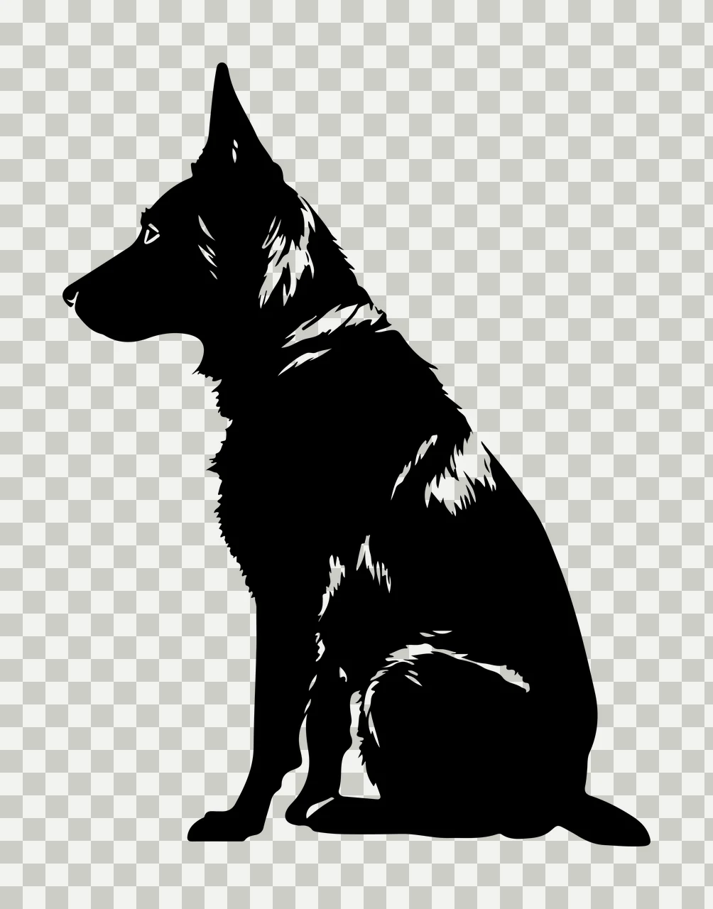Dog German Shepherd Profile Silhouette sitting ears tail minimalist transparency and detail preview thumbnail