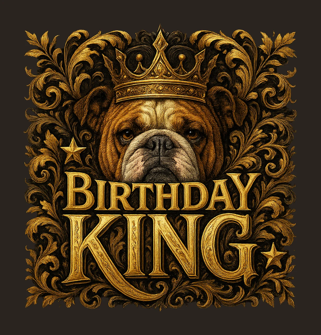 Birthday King Bulldog Portrait Gold Frame crown star contrast preview thumbnail