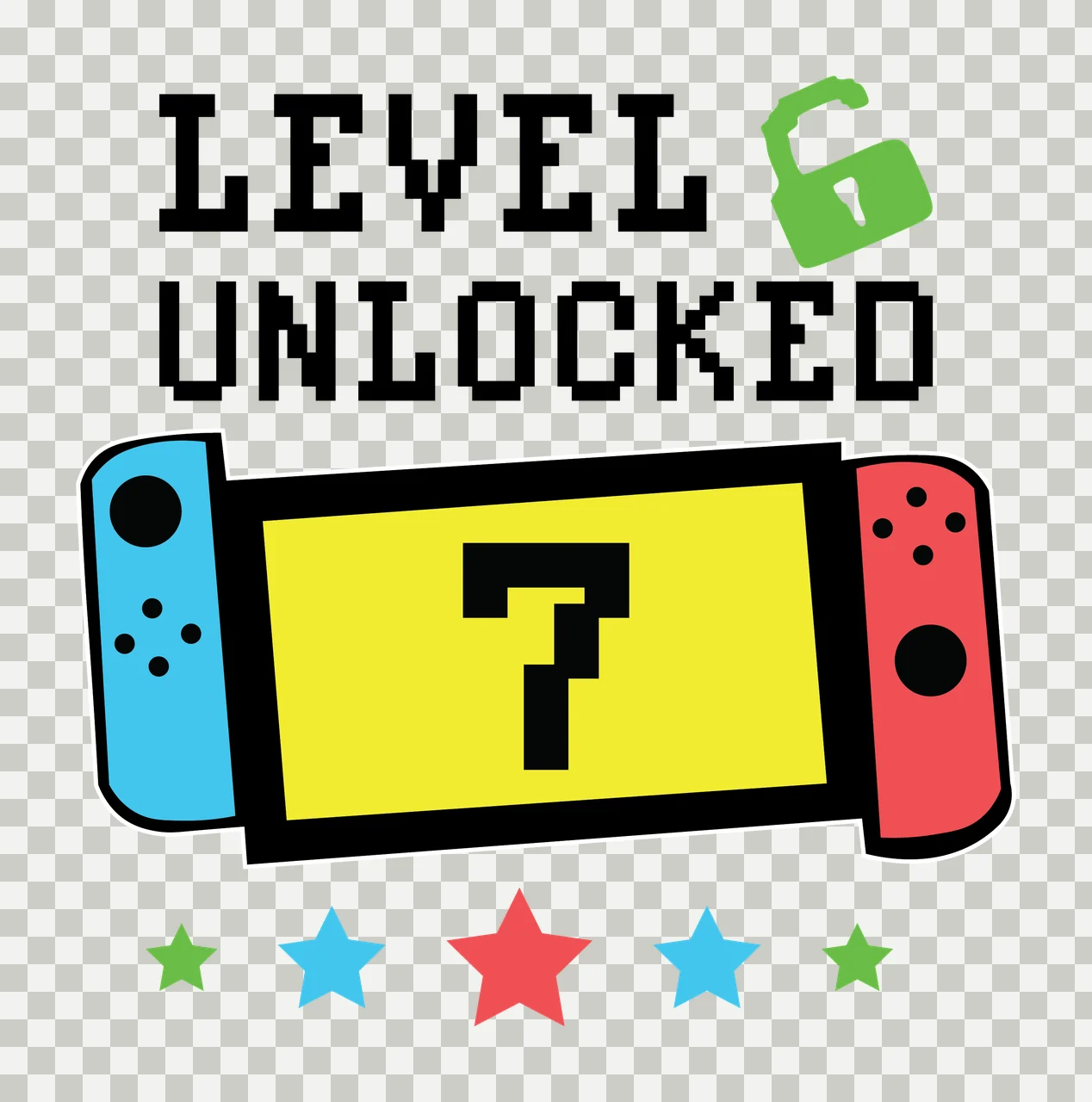 Level Unlocked Text With Open Lock Icon banner stars black transparency and detail preview thumbnail