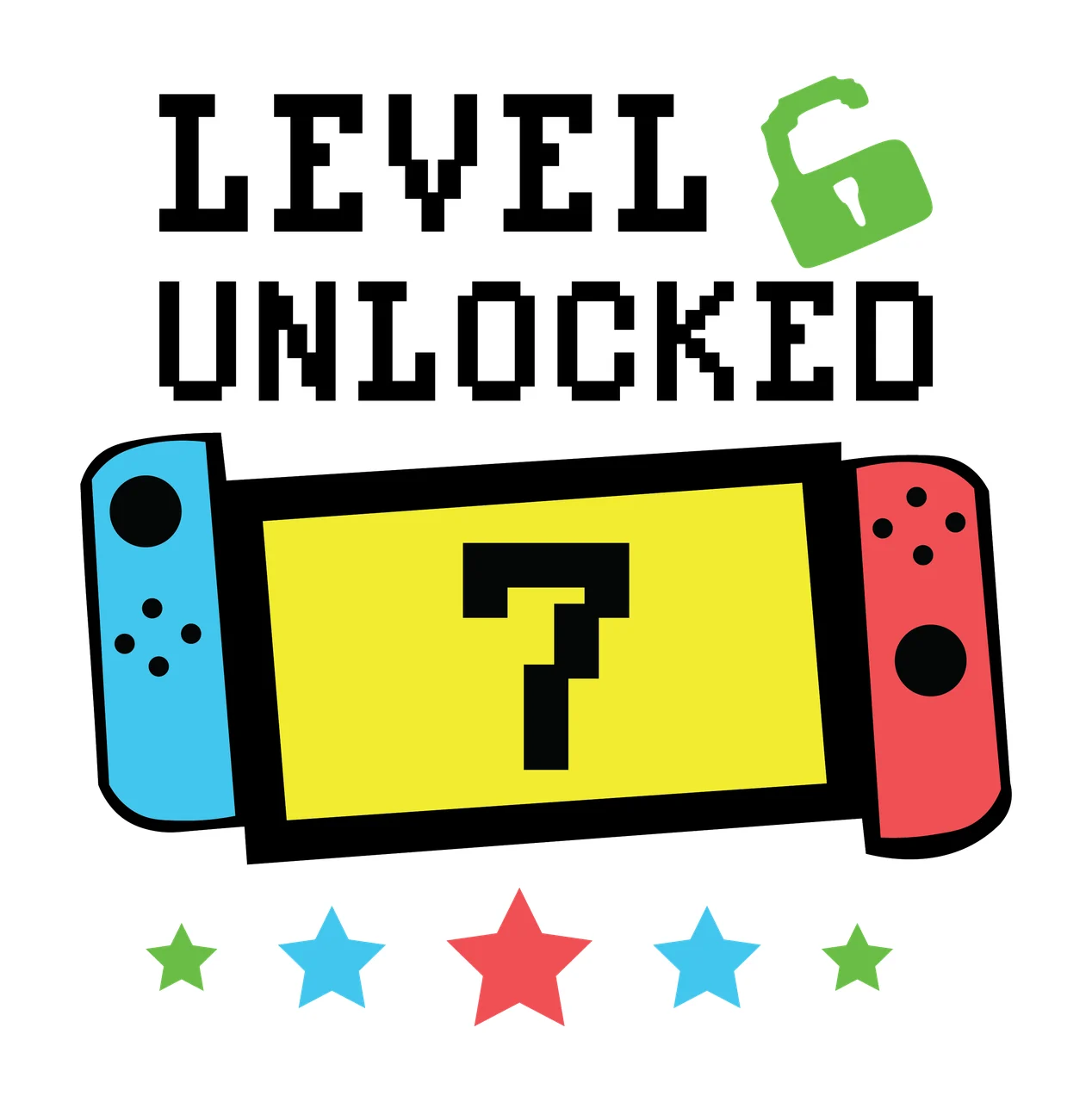 Level Unlocked Text With Open Lock Icon banner stars black