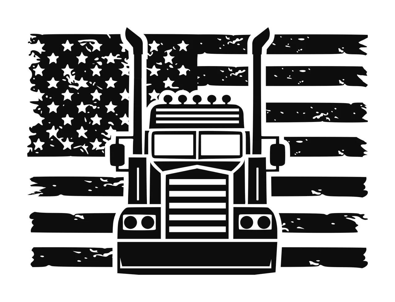 Truck Flag Semi Front View On Horizontal Distressed stationary