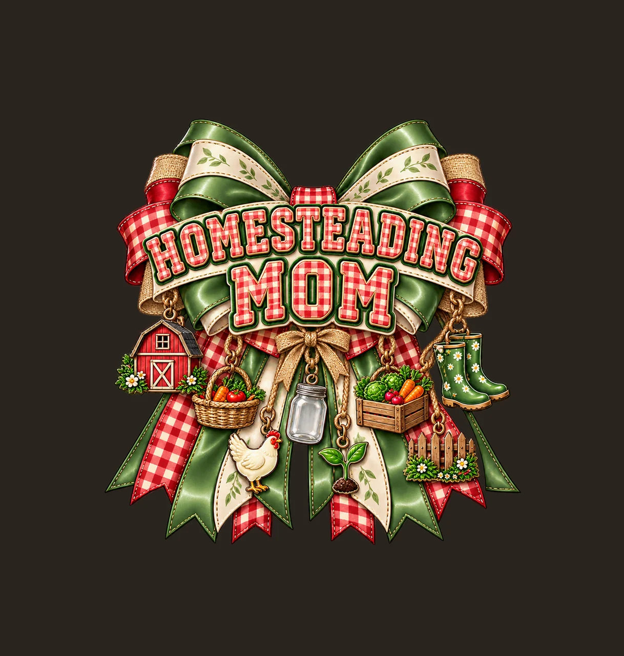 Homesteading Mom Bow Charm PNG, Patterned Varsity Mom Ribbon Clipart, Transparent Sublimation Digital Download contrast preview thumbnail