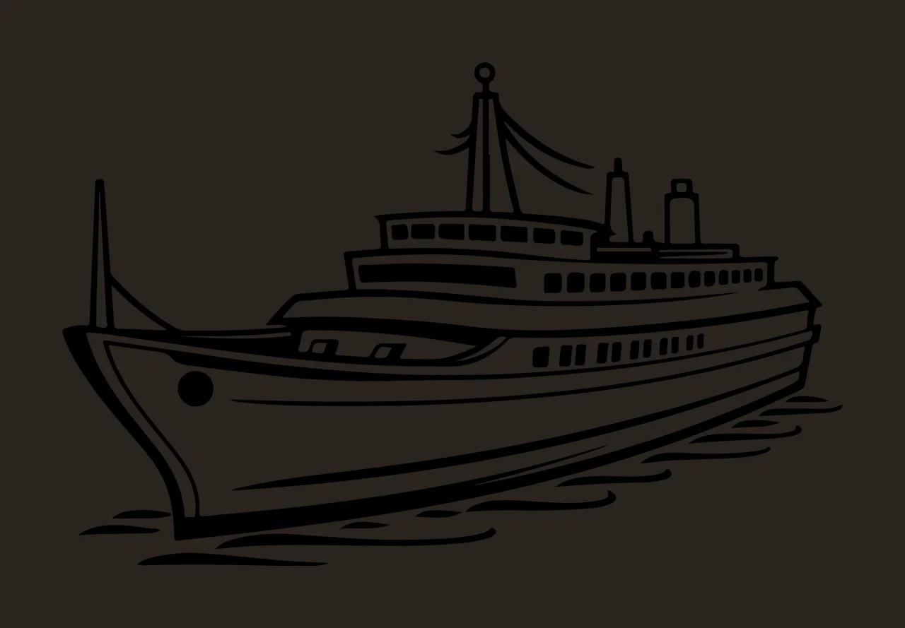 Cruise Ship Line Art Passenger On Waves floating water black contrast preview thumbnail