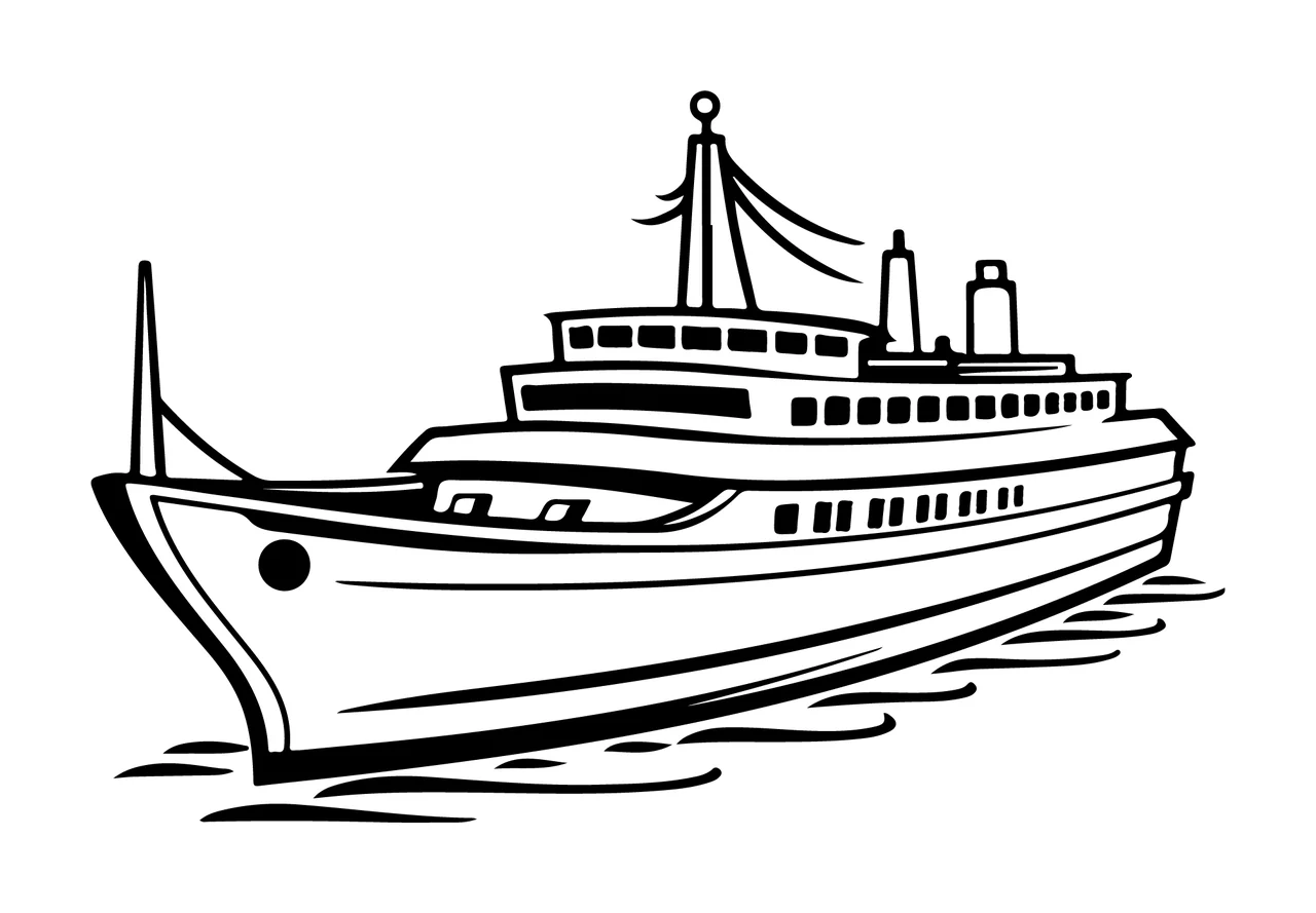 Cruise Ship Line Art Passenger On Waves floating water black