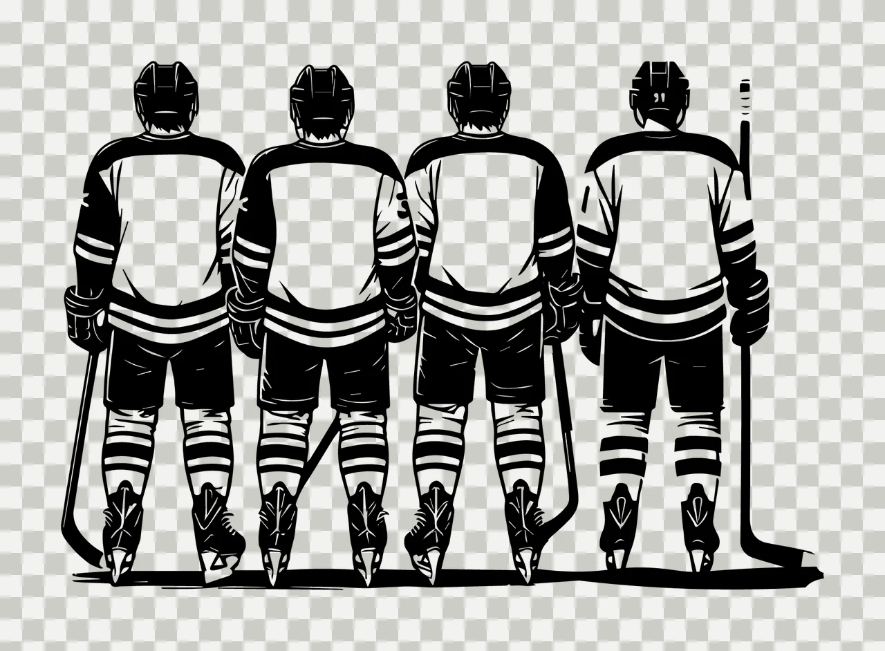 Hockey Player Four Players Standing In Line jerseys shorts transparency and detail preview thumbnail