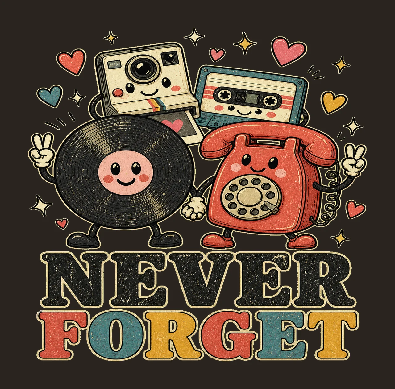 Never Forget Cute Retro Vinyl Sublimation Design Variation C contrast preview thumbnail