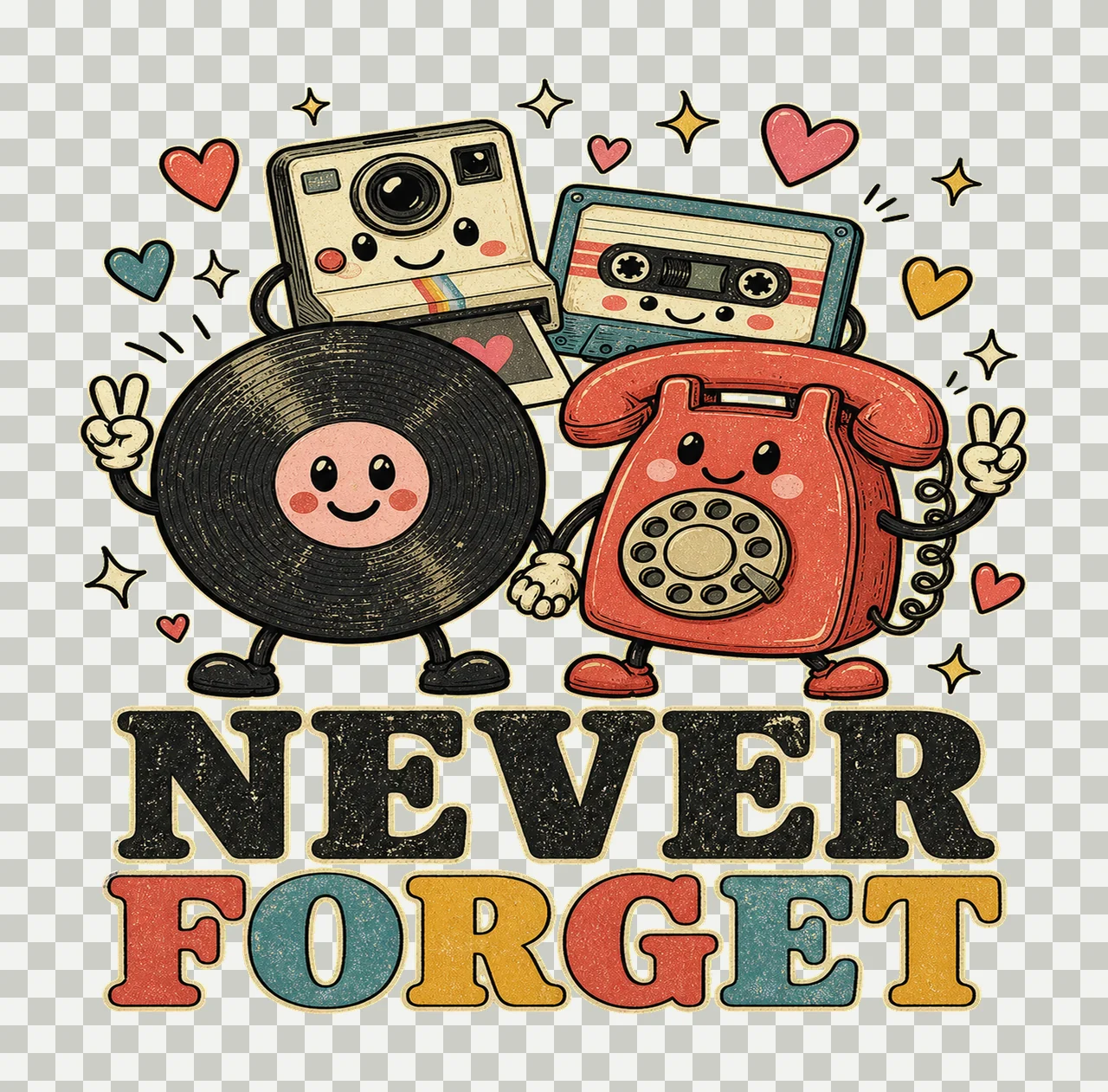 Never Forget Cute Retro Vinyl Sublimation Design Variation C transparency and detail preview thumbnail