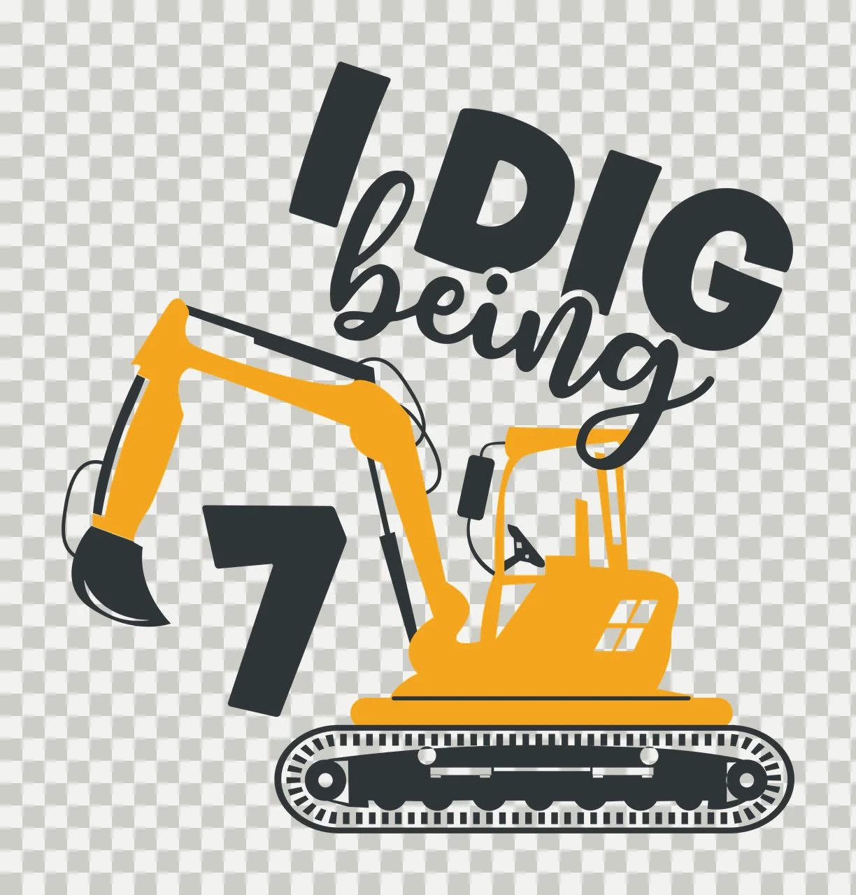 To I Dig Being 7 Text With Excavator excavating number typographic transparency and detail preview thumbnail