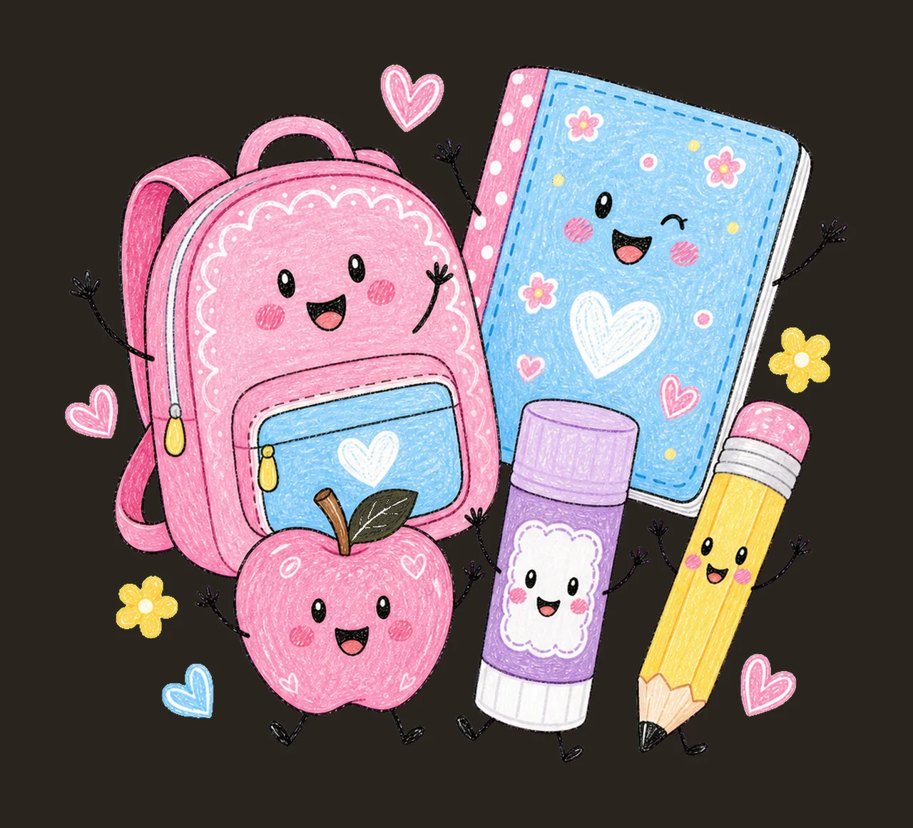 Pink School Anthropomorphic Items Standing With Backpack contrast preview thumbnail