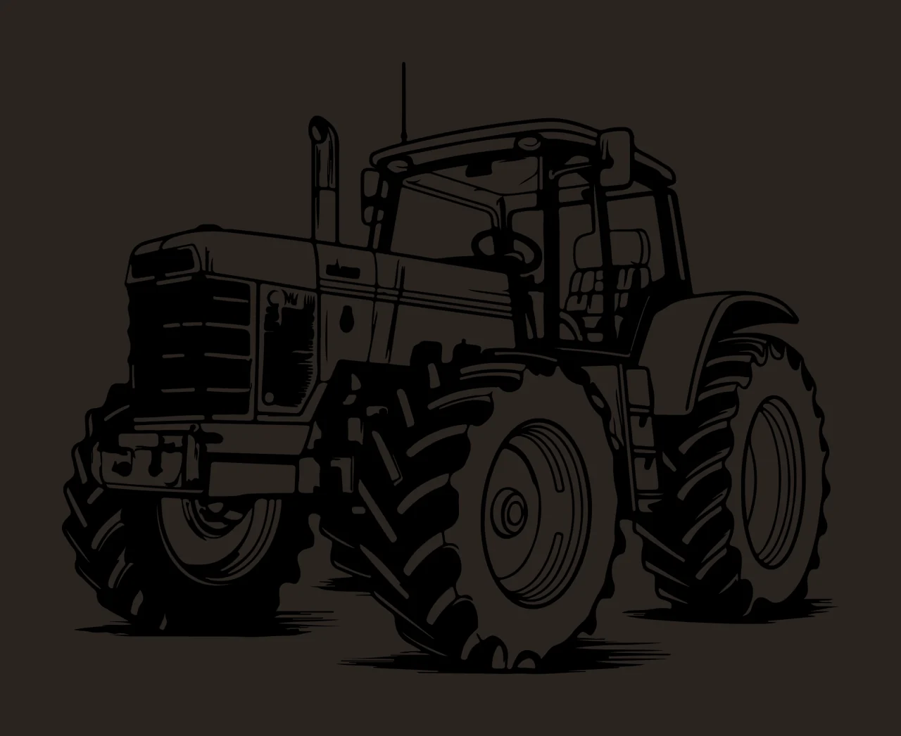 Tractor With Large Treaded Wheels Side tires cabin engine line art contrast preview thumbnail