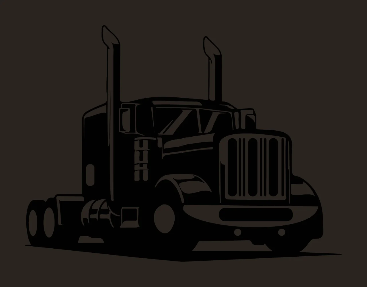 Semi Truck Black Silhouette Of Heavy stationary exhaust pipes contrast preview thumbnail