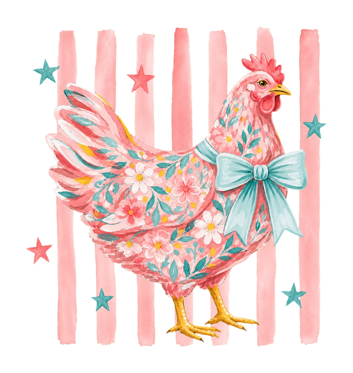 Summer Striped Floral Chicken sublimation Variation B