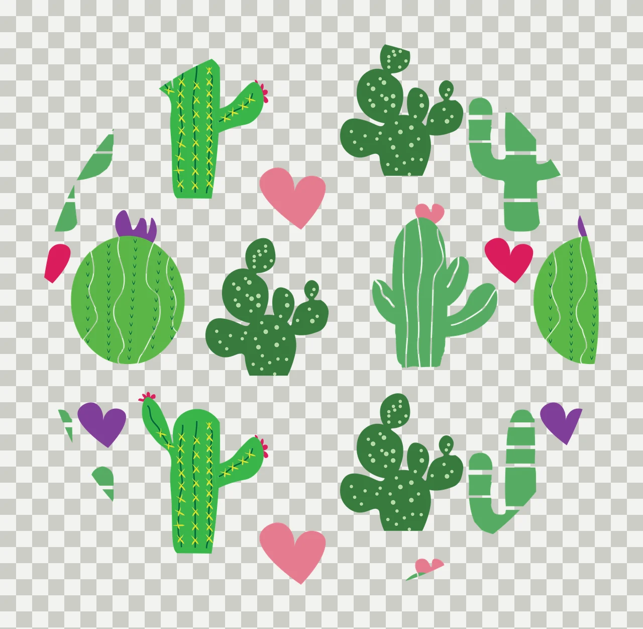 Keychain Cactus And Heart Pattern Design hearts silhouette transparency and detail preview thumbnail