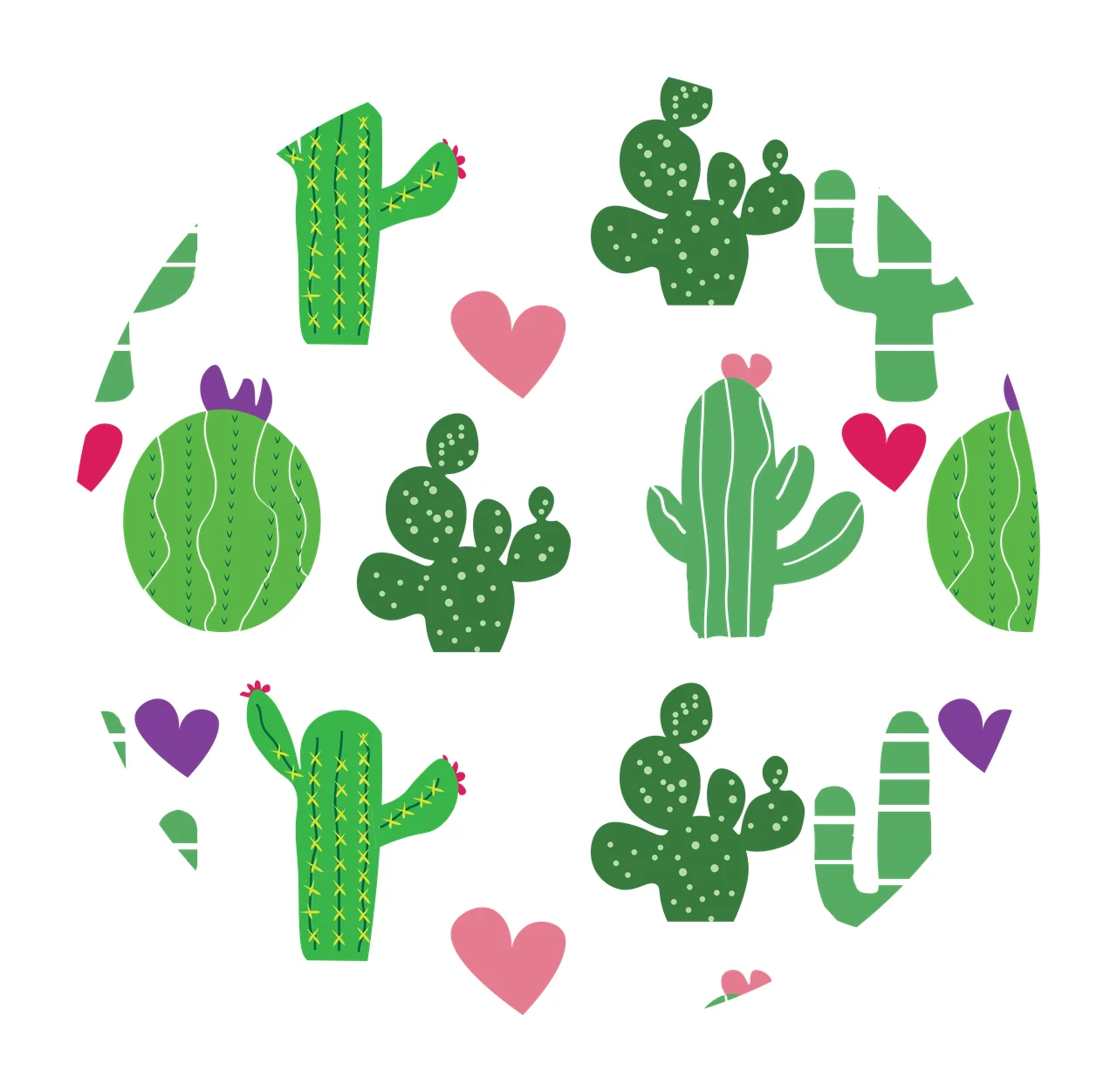 Keychain Cactus And Heart Pattern Design hearts silhouette