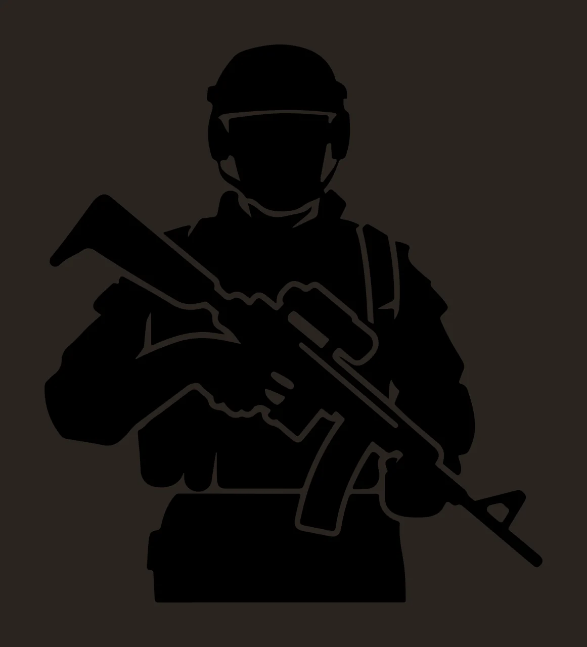 Silhouette Of Soldier Holding Rifle helmet black white weapon contrast preview thumbnail