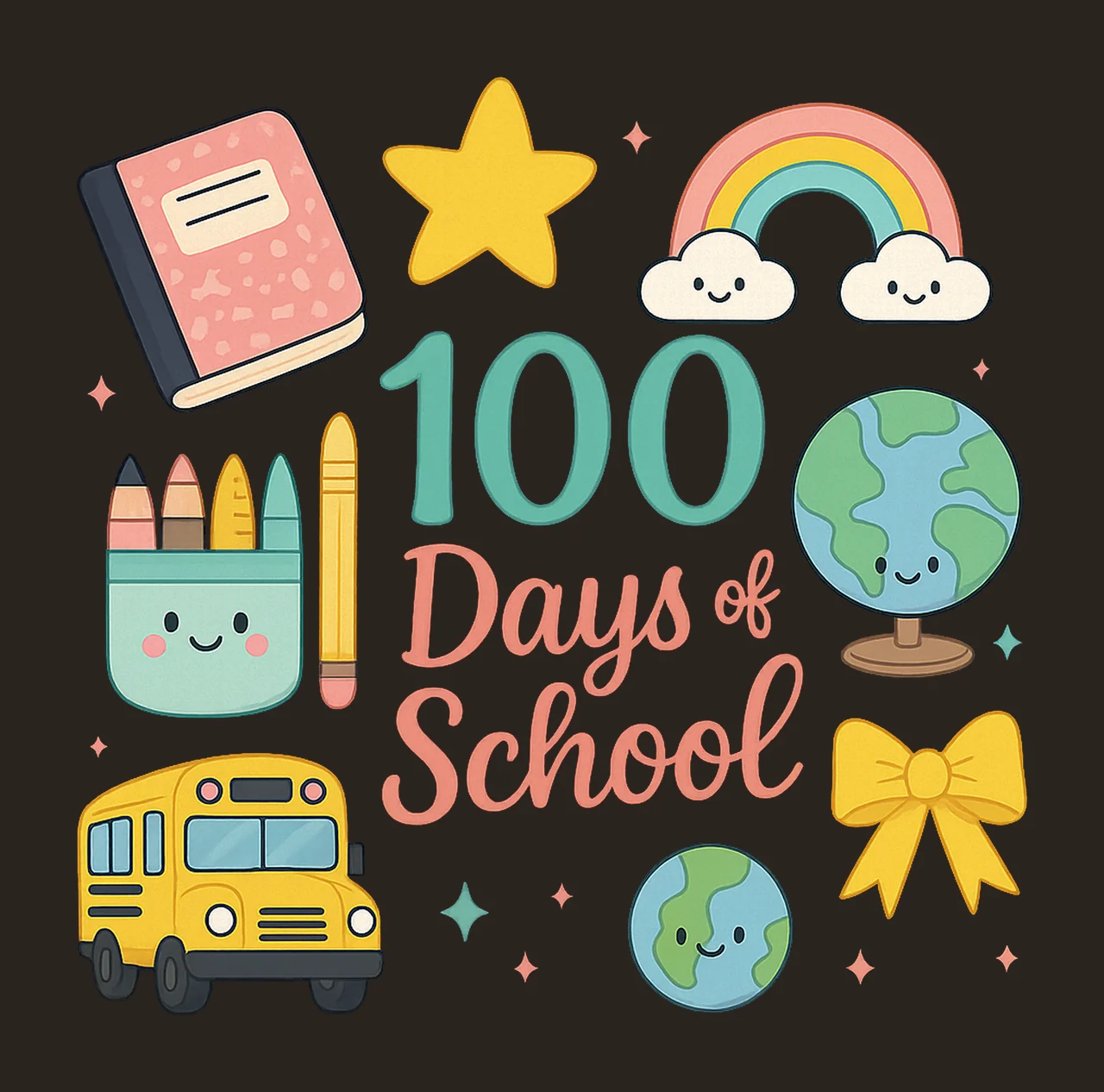 Happy 100 Days Of School Coquette Bow Kids Design 100 Days contrast preview thumbnail