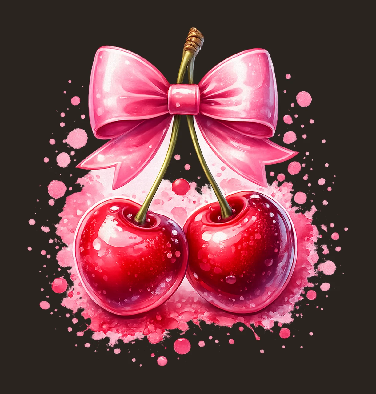 Cherry Artwork with Bow Cute Coquette Cherries Sublimation contrast preview thumbnail