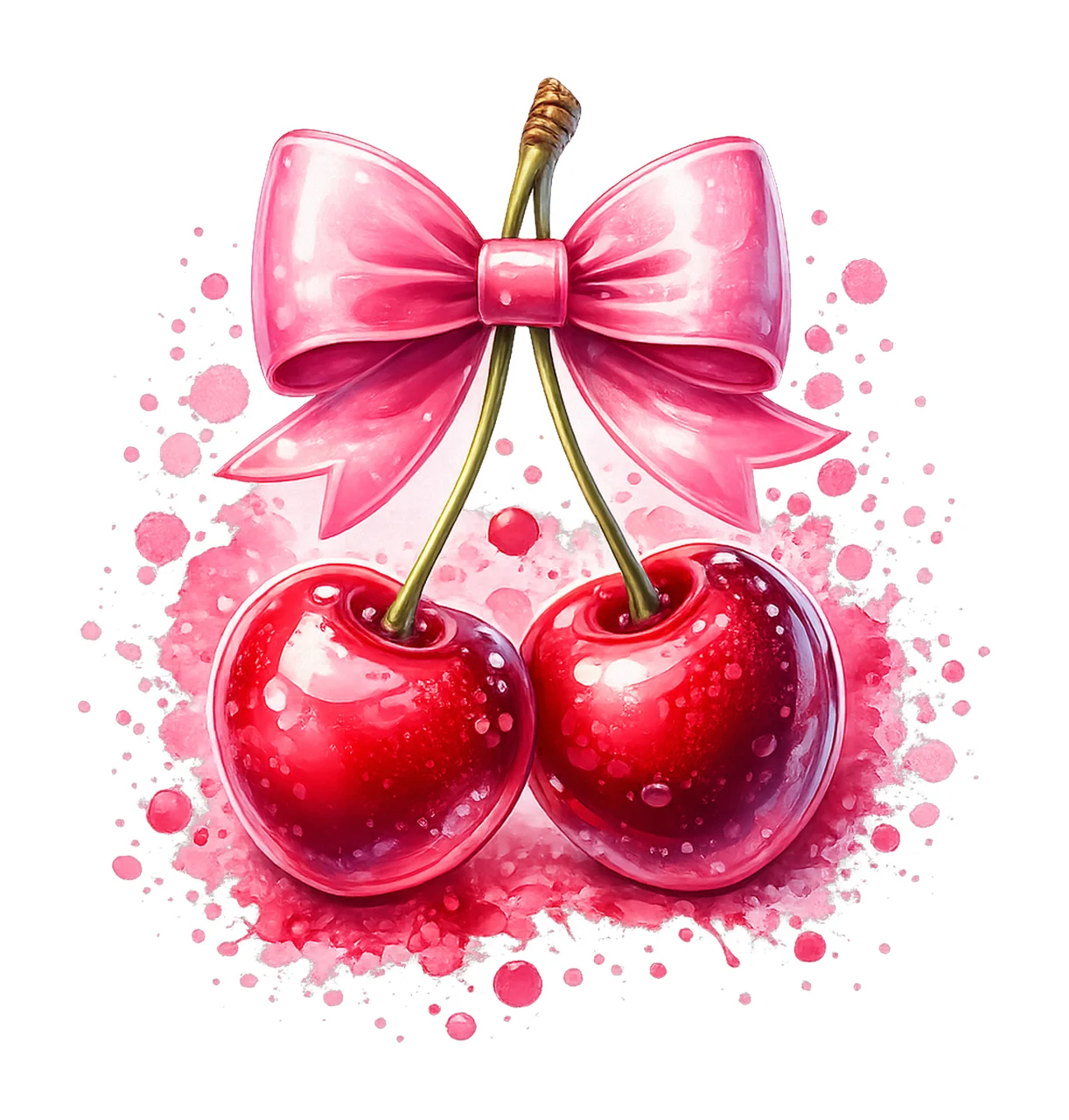 Cherry Artwork with Bow Cute Coquette Cherries Sublimation