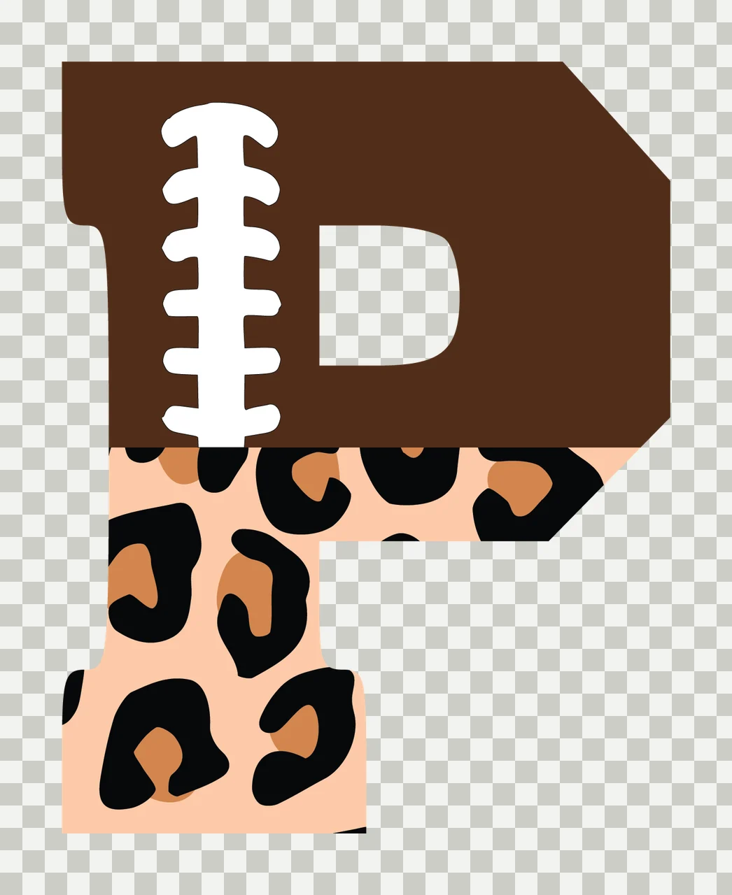 Letter P Brown Football Leopard Print transparency and detail preview thumbnail