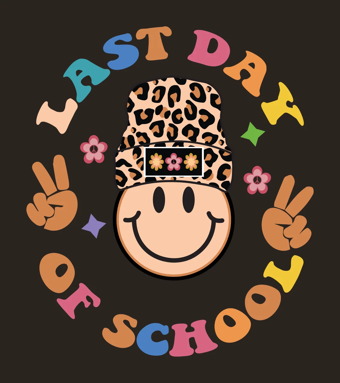 Last Day Of School Badge Graphic round decorated leopard print hat contrast preview thumbnail