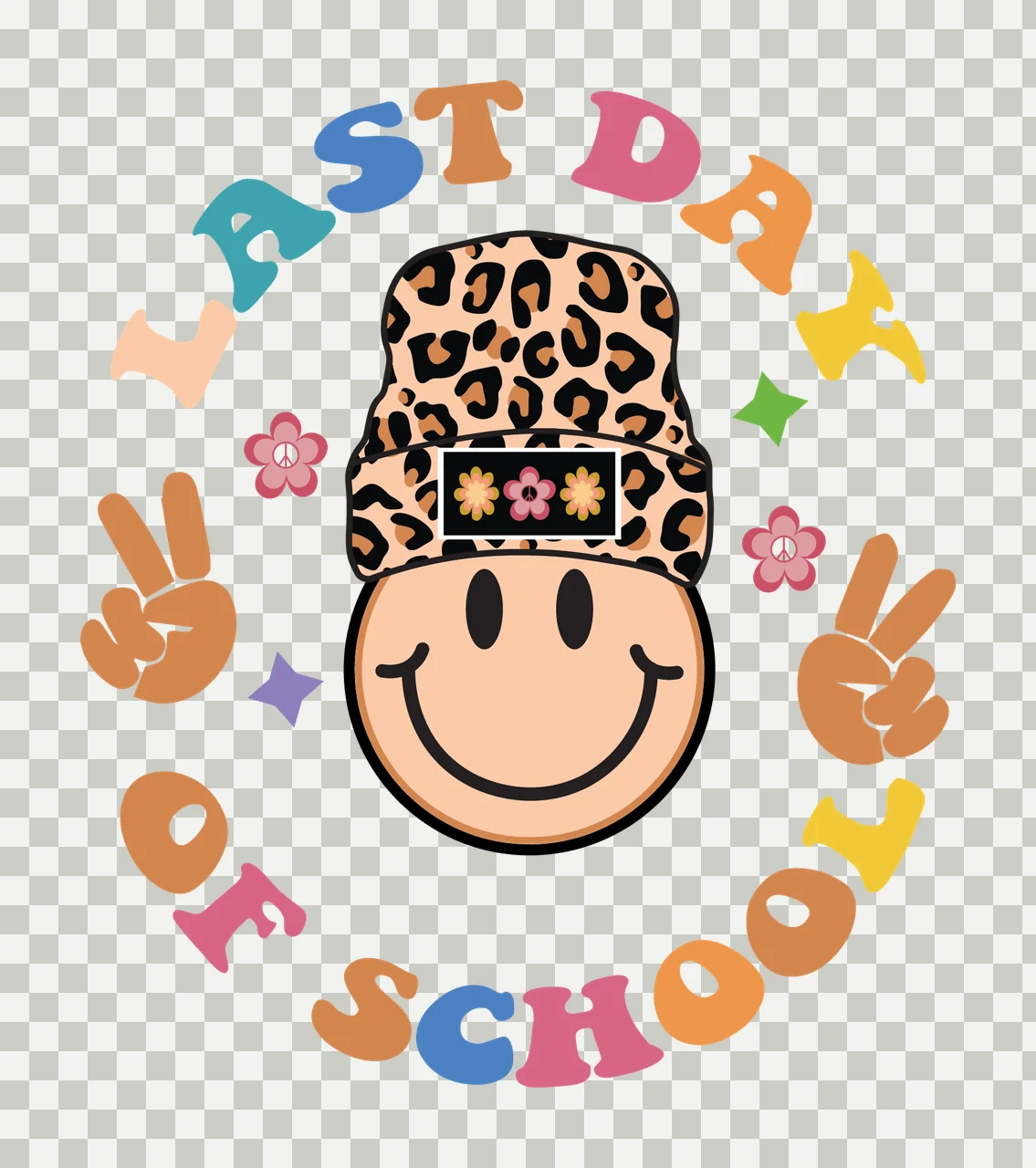 Last Day Of School Badge Graphic round decorated leopard print hat transparency and detail preview thumbnail