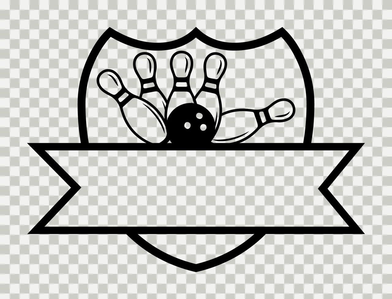 Bowling Pins And Ball With Shield Banner transparency and detail preview thumbnail