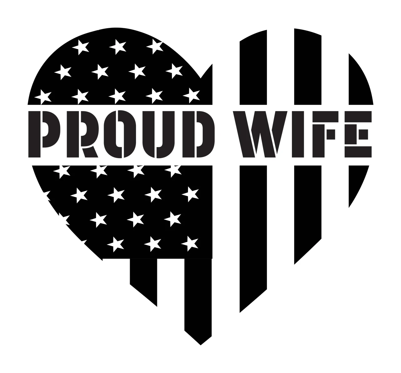 Heart Flag Proud Wife Shaped Graphic With Black shape stars