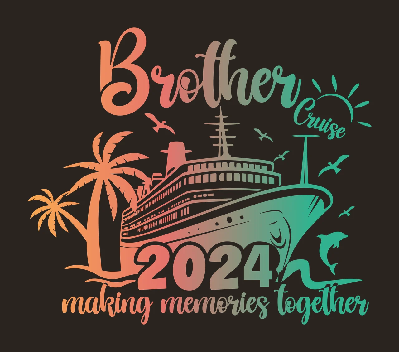 Cruise Memory Graphic ship and palm trees vacation design birds contrast preview thumbnail