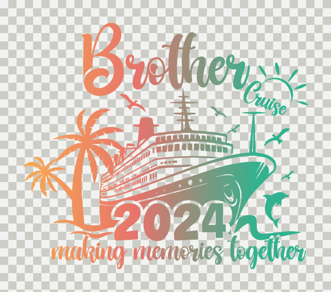 Cruise Memory Graphic ship and palm trees vacation design birds transparency and detail preview thumbnail