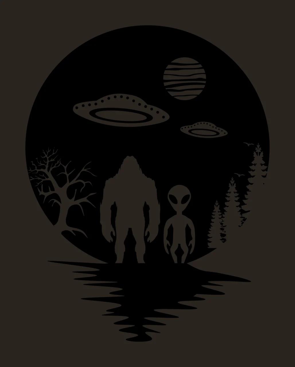 Alien Night Landscape Standing With Circle And Silhouette contrast preview thumbnail