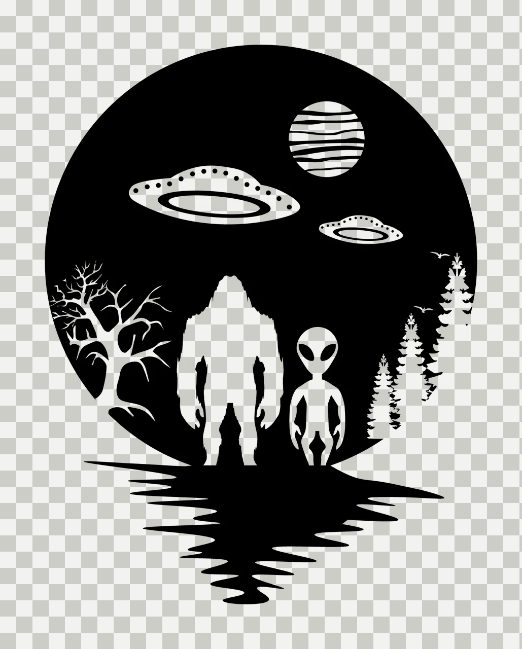 Alien Night Landscape Standing With Circle And Silhouette transparency and detail preview thumbnail