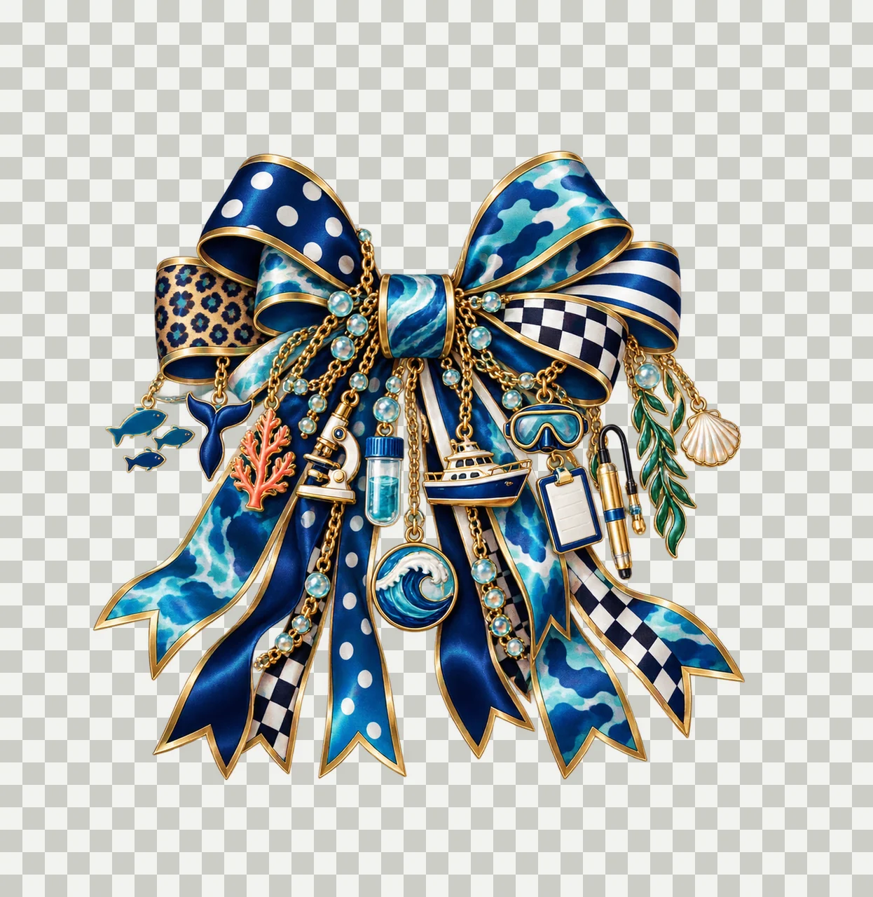 Marine Biologist Bow Charm PNG, Gold Chain Charms, Transparent Sublimation Design, Digital Download transparency and detail preview thumbnail