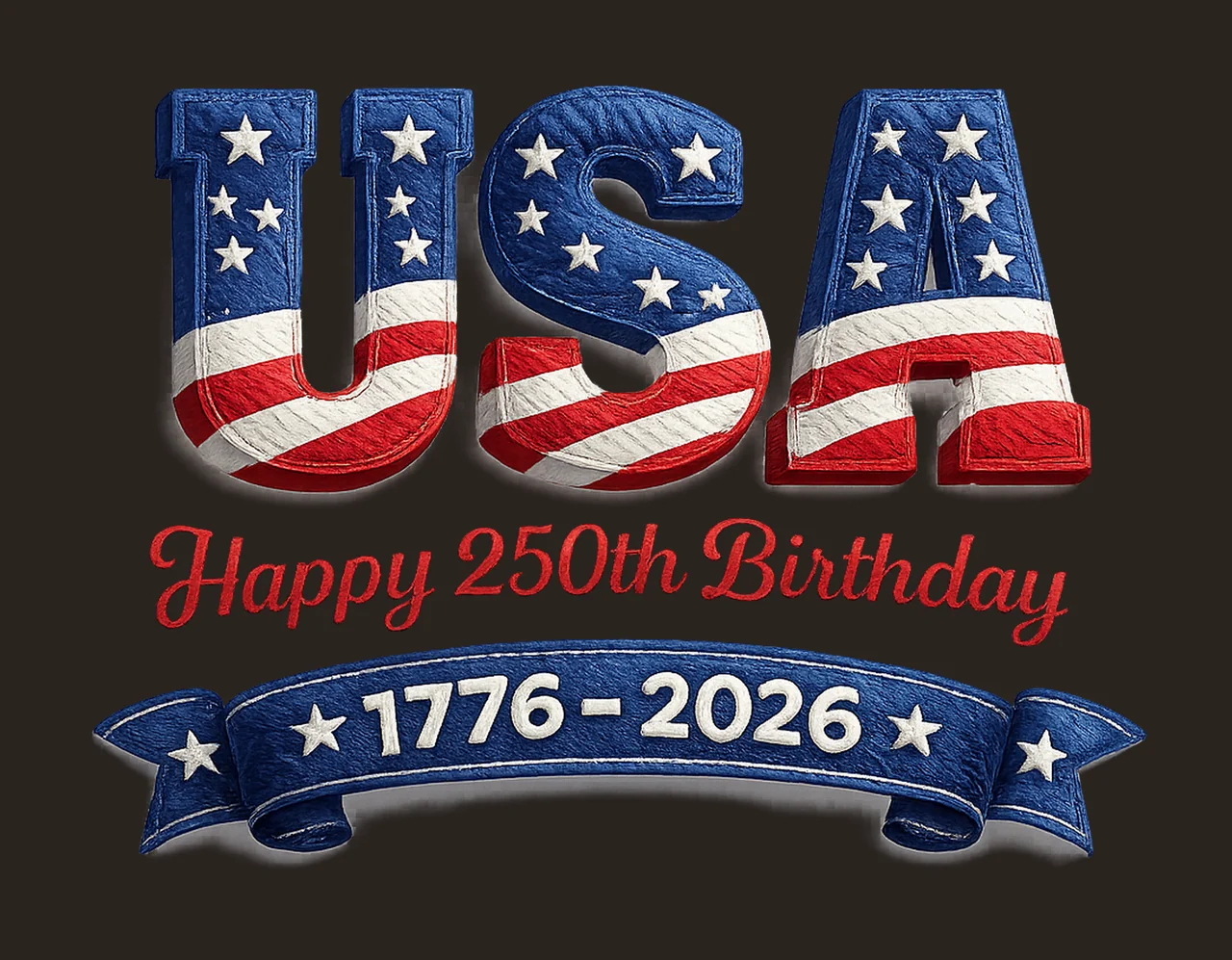 USA 250th Birthday Faux Yarn Lettering 1776 2026 Sublimation contrast preview thumbnail