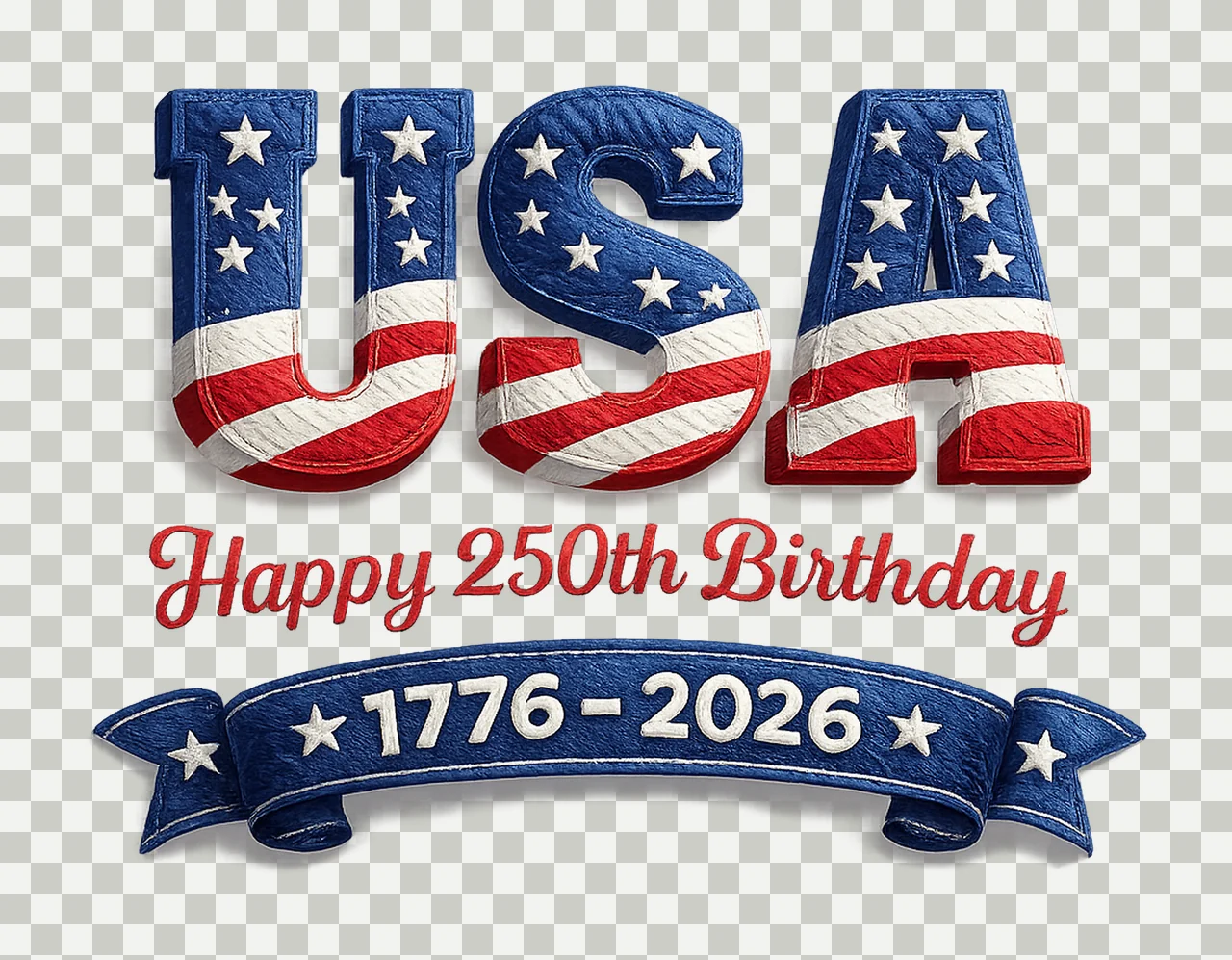 USA 250th Birthday Faux Yarn Lettering 1776 2026 Sublimation transparency and detail preview thumbnail