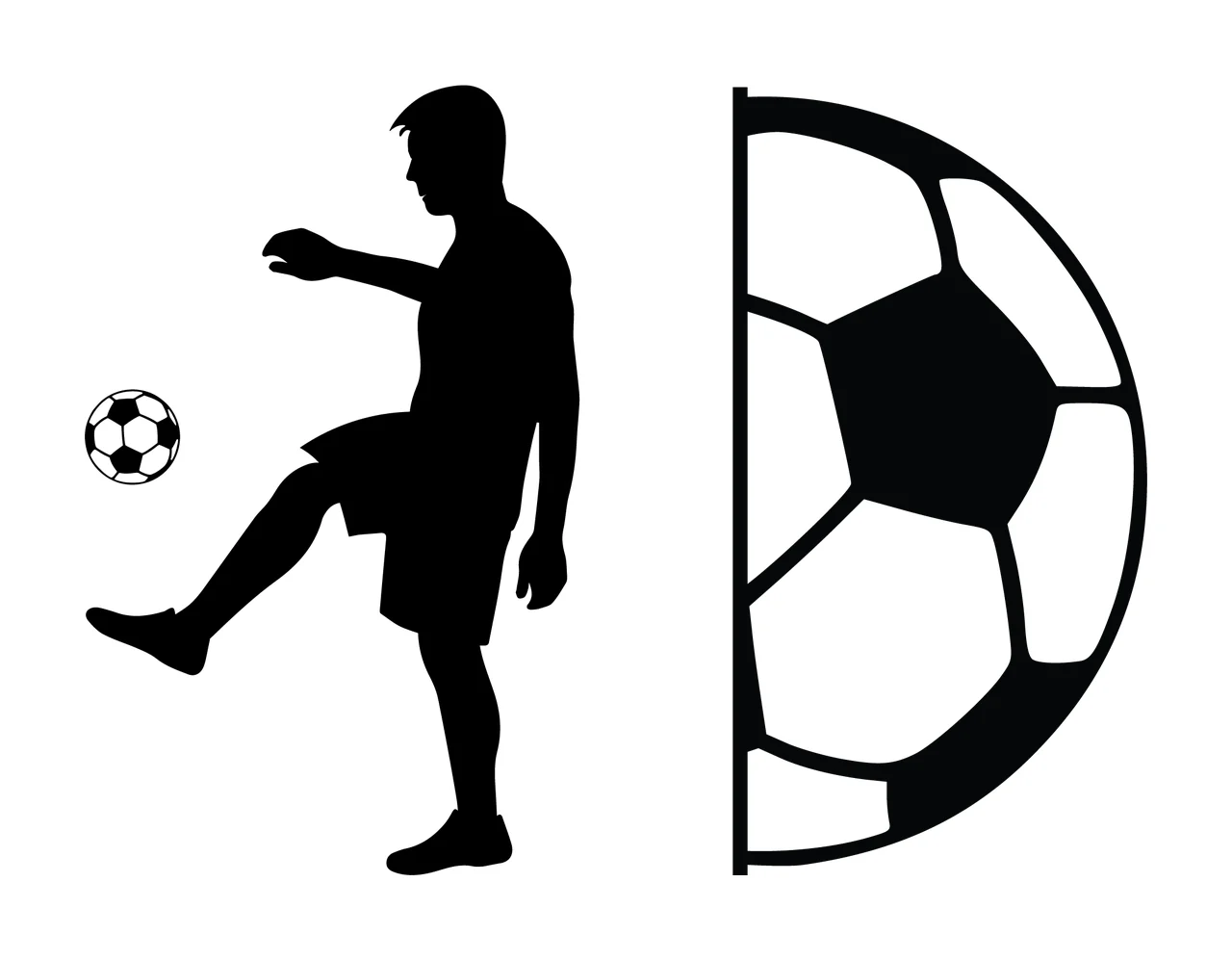 Soccer Player Juggling Ball And Sphere silhouette black white