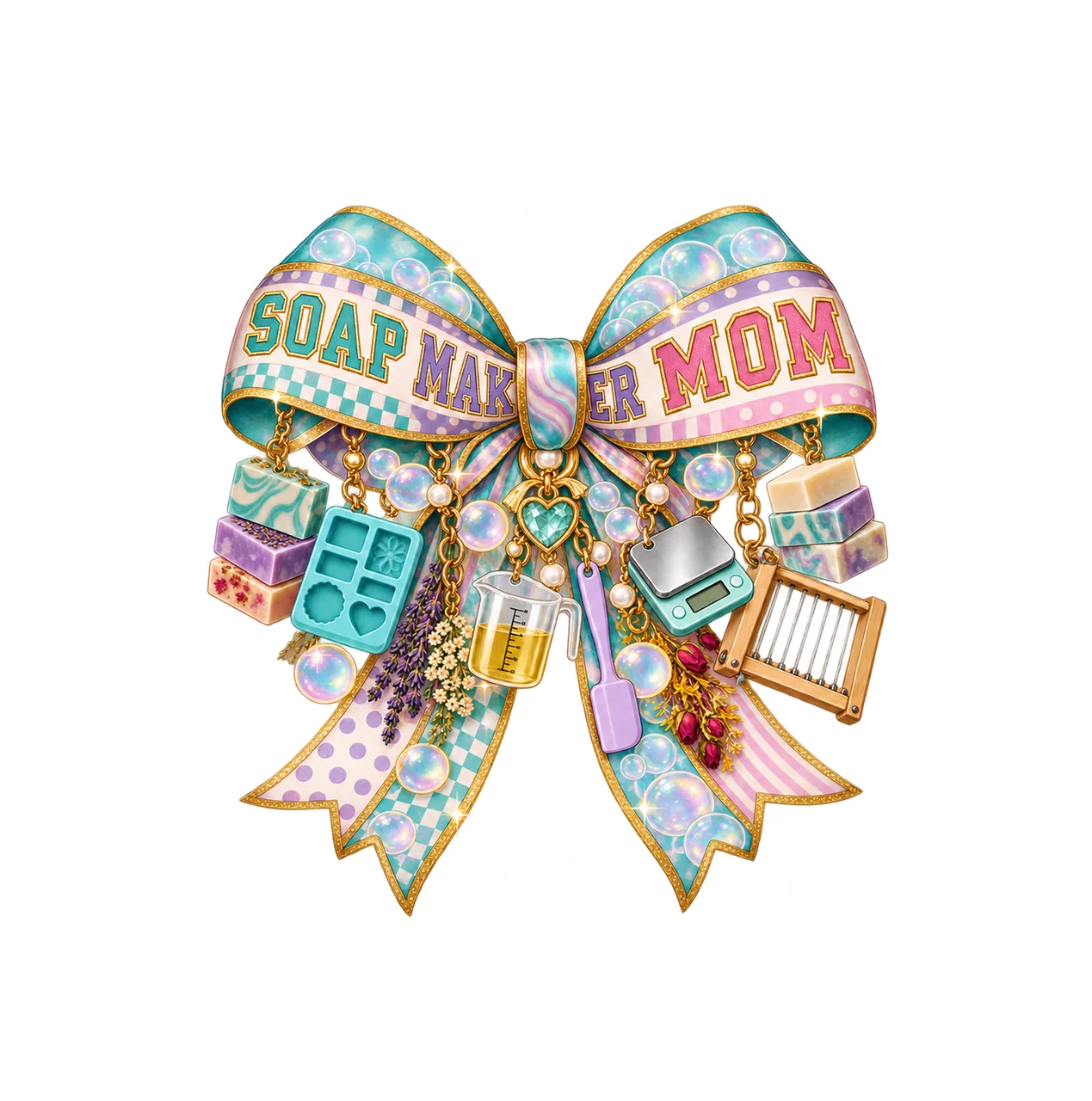 Soap Maker Mom Bow Charm PNG, Patterned Varsity Mom Ribbon Clipart, Transparent Sublimation Digital Download