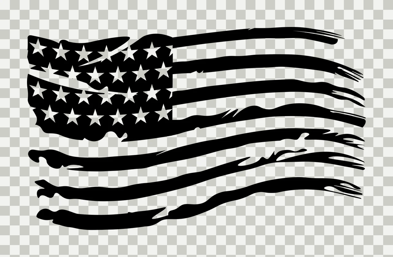 Black Flag Waving Silhouette Design Element stars stripes distressed transparency and detail preview thumbnail