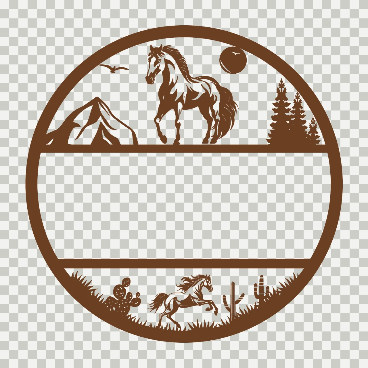 Circular Horse Mountain Desert Frame horses walking and running transparency and detail preview thumbnail