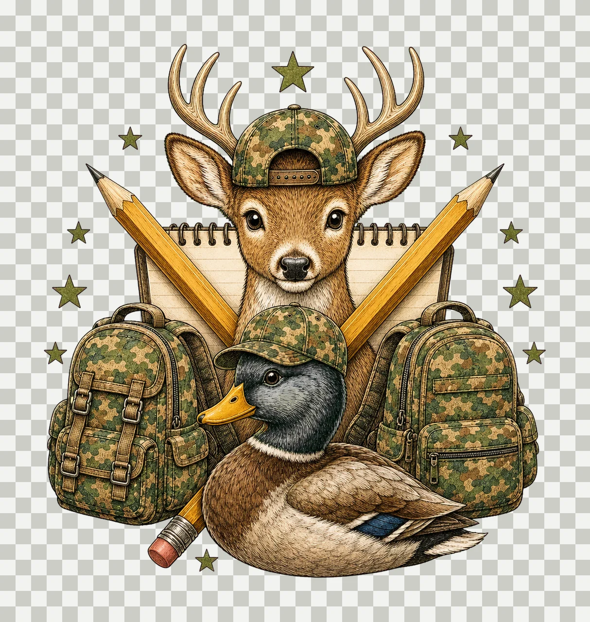 Recess Deer Duck School Doodle Kids sublimation Variation C transparency and detail preview thumbnail